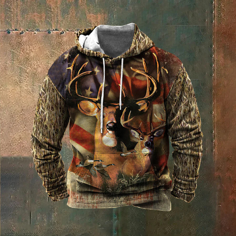Men's hoodie with impressive wildlife print and patriotic accents Lisslune