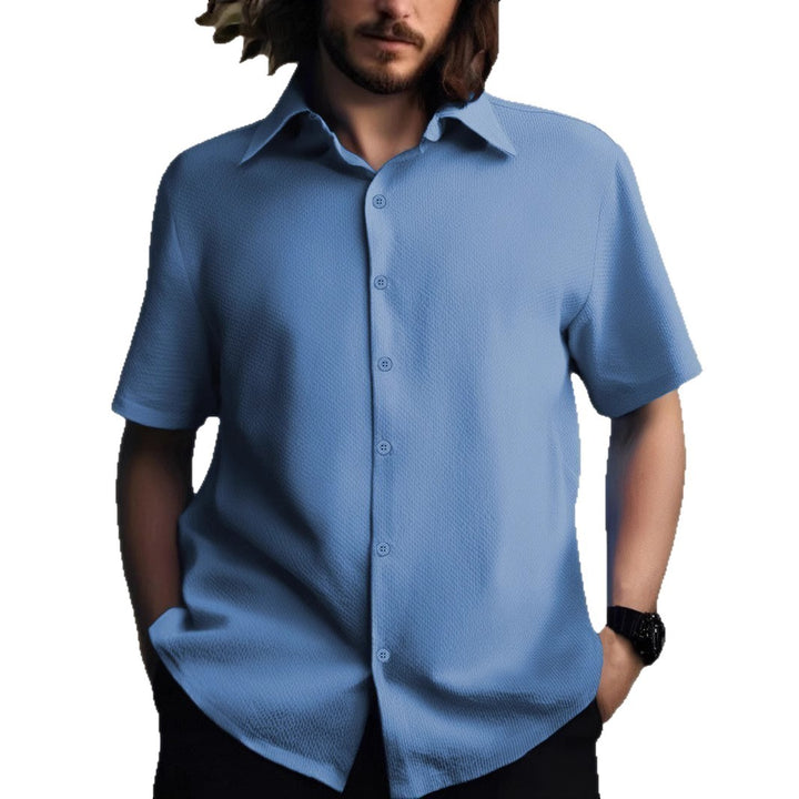 Men's Short Sleeve Shirt with Textured Fabric and Modern Details Lisslune