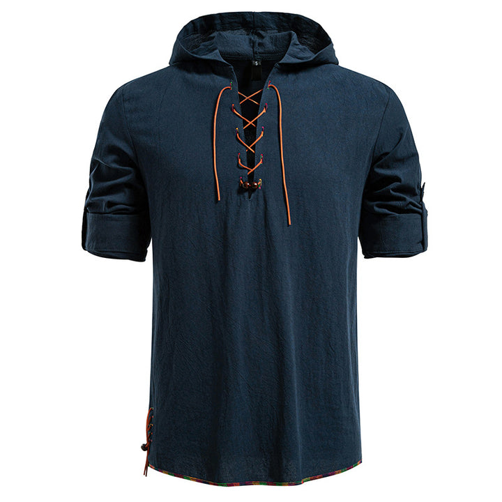 Men's hooded blouse with unique lacing design Lisslune