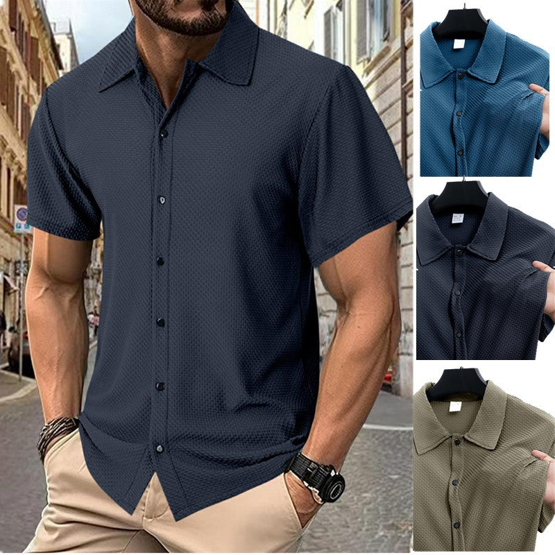 Men's short-sleeve shirt with textured pattern and subtle collar Lisslune