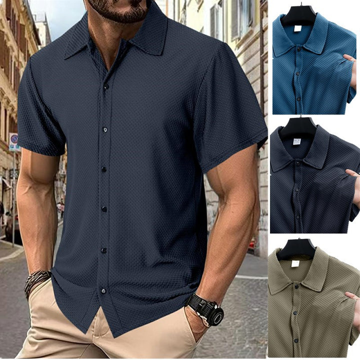 Men's short-sleeve shirt with textured pattern and subtle collar Lisslune