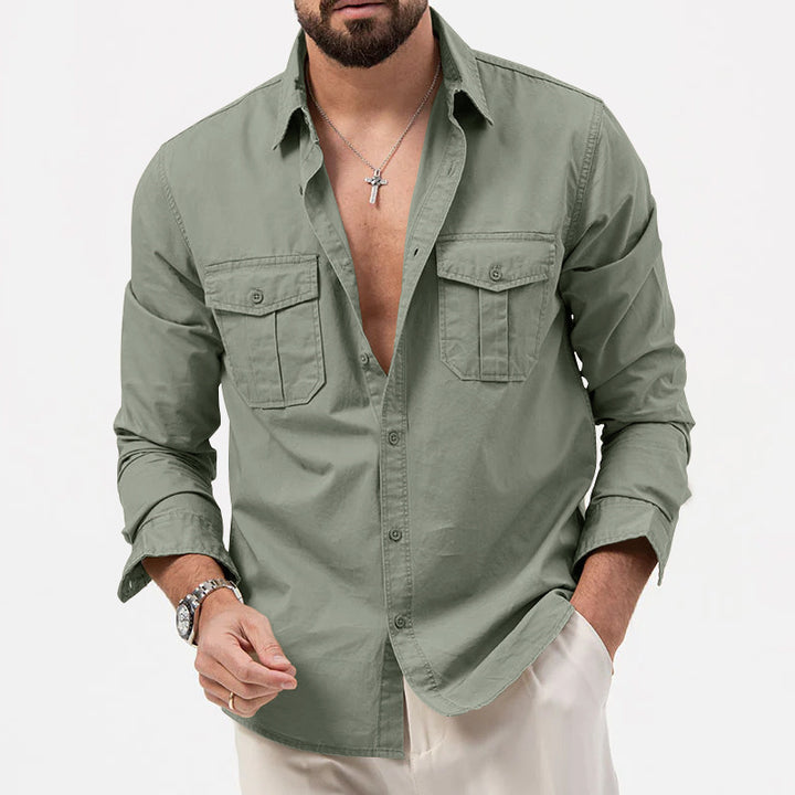 Men's casual long sleeve shirt with practical chest pockets Lisslune