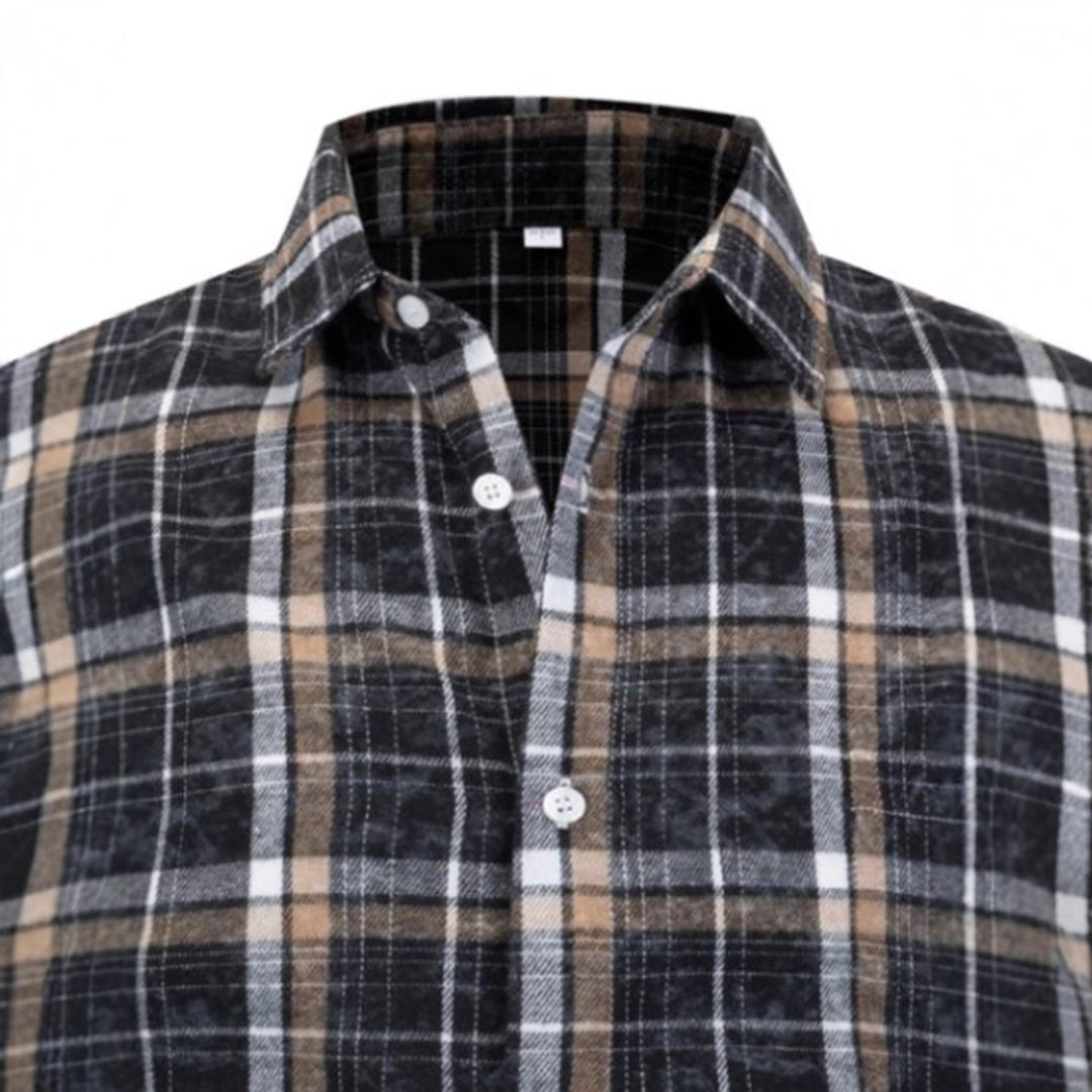 Men's Long Sleeve Flannel Shirt in Check Design Lisslune