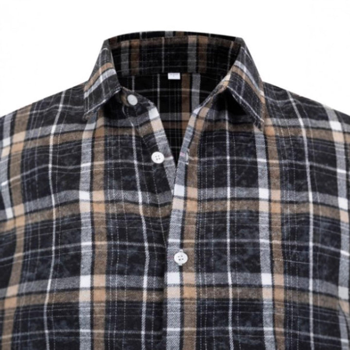 Men's Long Sleeve Flannel Shirt in Check Design Lisslune