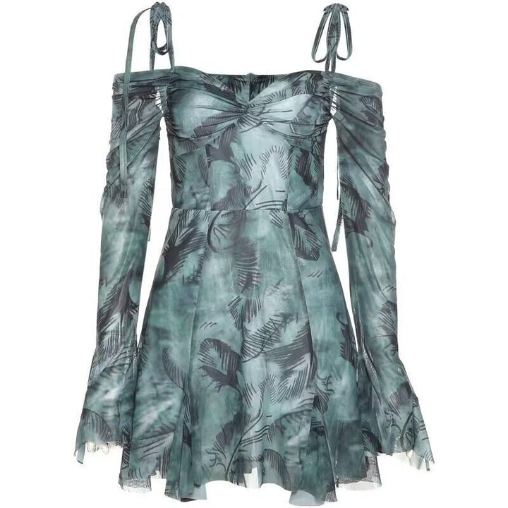 Women's mini dress with off-the-shoulder sleeves and floral pattern Lisslune