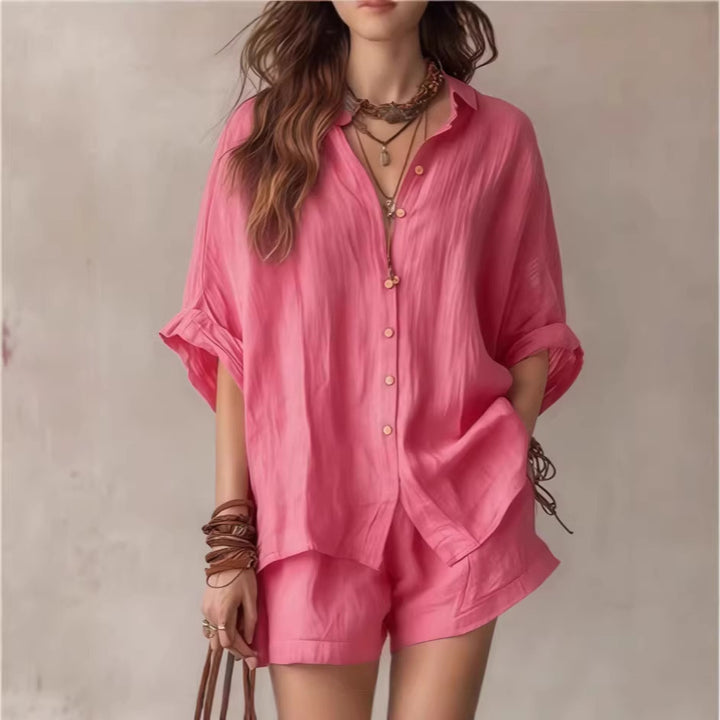 Women Casual Linen Set with Button Placket and Practical Pockets Lisslune