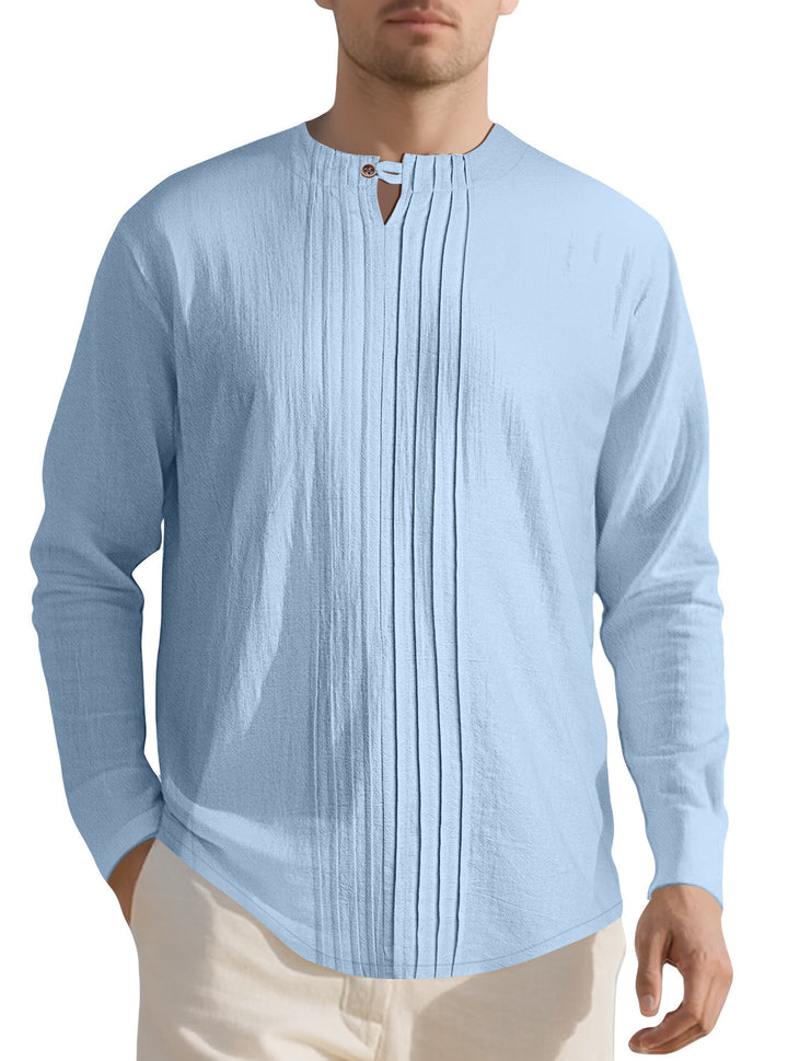 Men's elegant long-sleeve shirt with textured design and stylish stand-up collar Lisslune