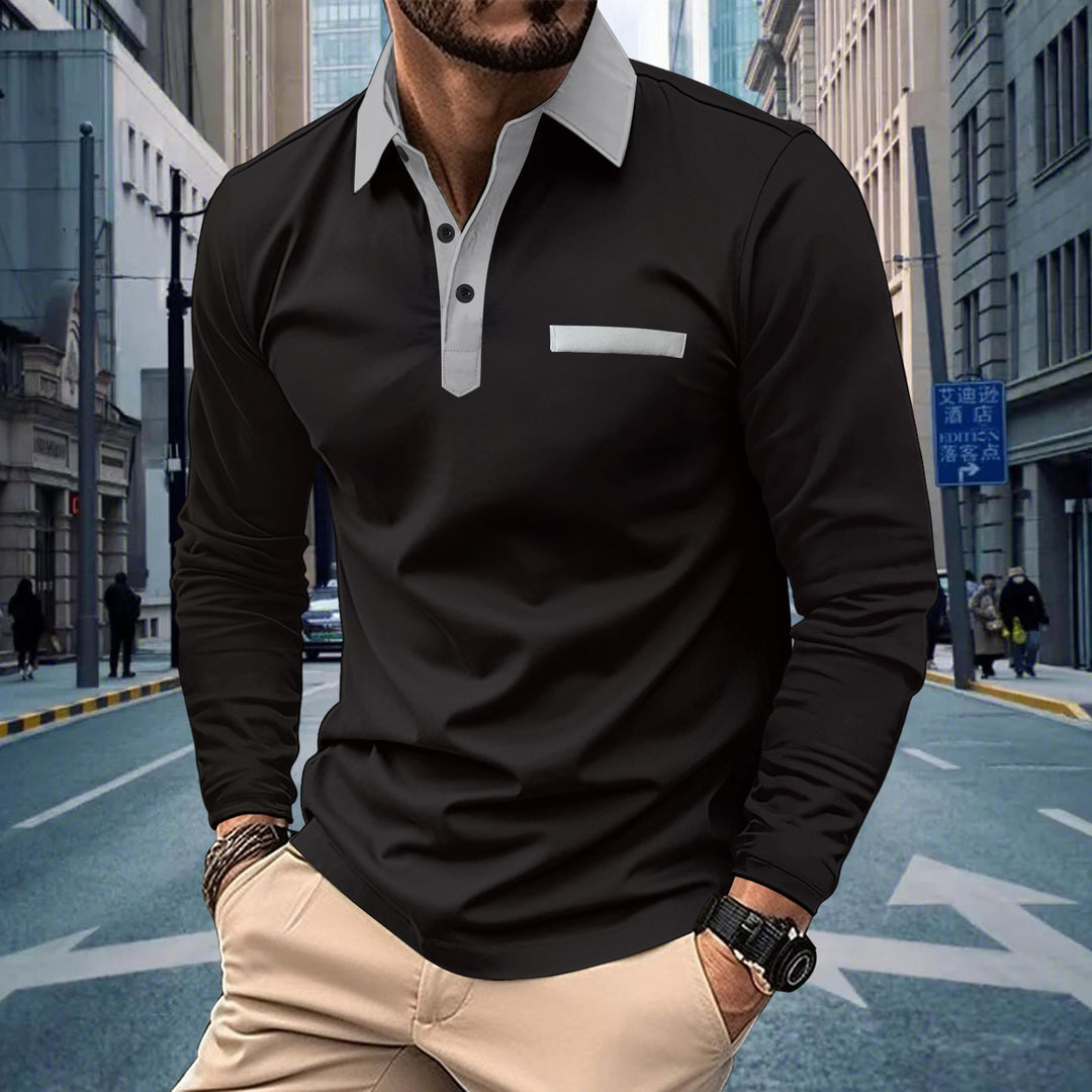 Men's long sleeve polo shirt with modern stand-up collar and sophisticated contrast design Lisslune
