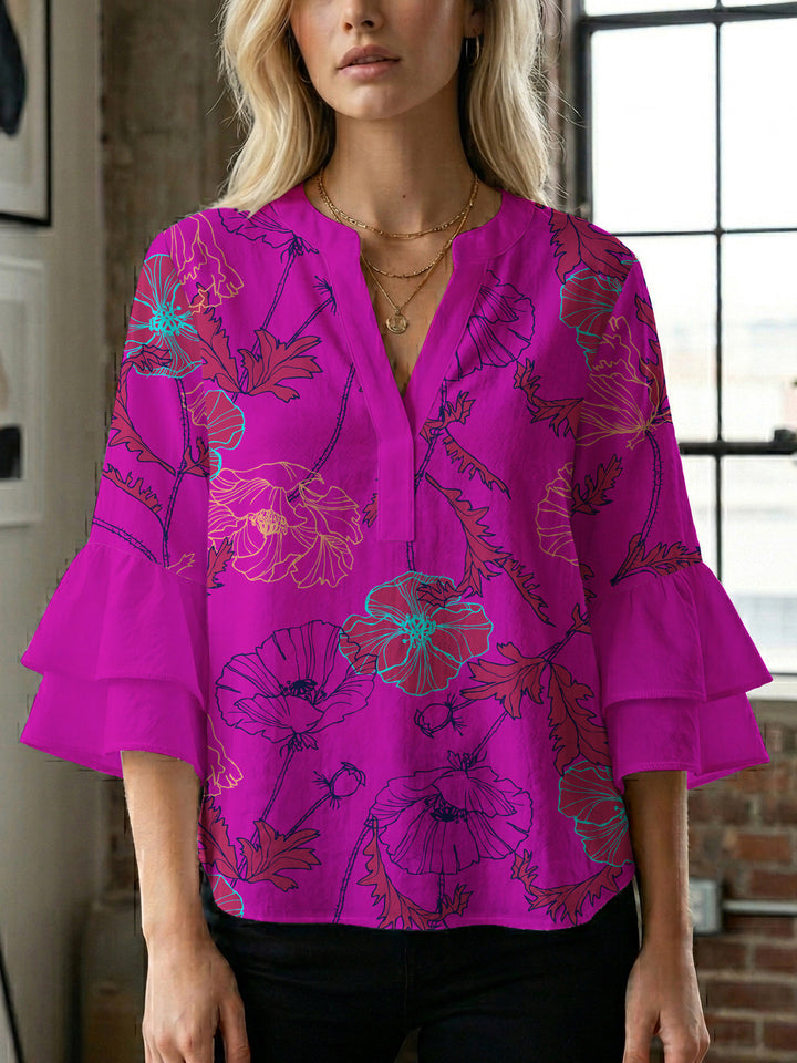 Women's blouse shirt with voluminous sleeves and floral pattern Lisslune