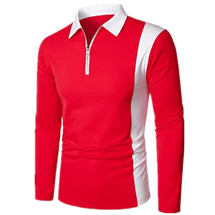 Men's Long Sleeve Polo Shirt with Sporty Zip Design and Modern Color Details Lisslune
