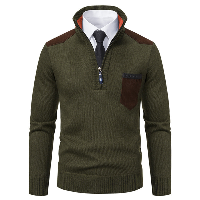 Men's elegant pullover with half-high collar and fine contrast details Lisslune