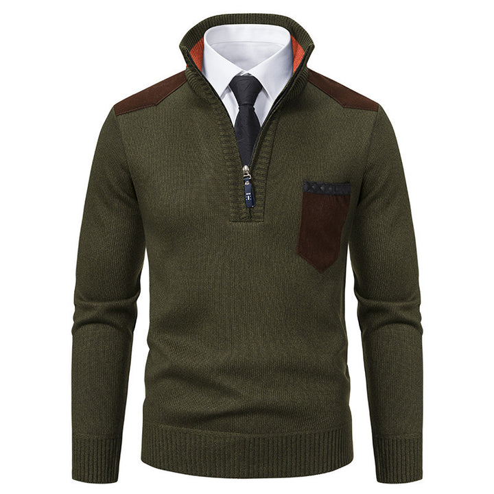 Men's elegant pullover with half-high collar and fine contrast details Lisslune