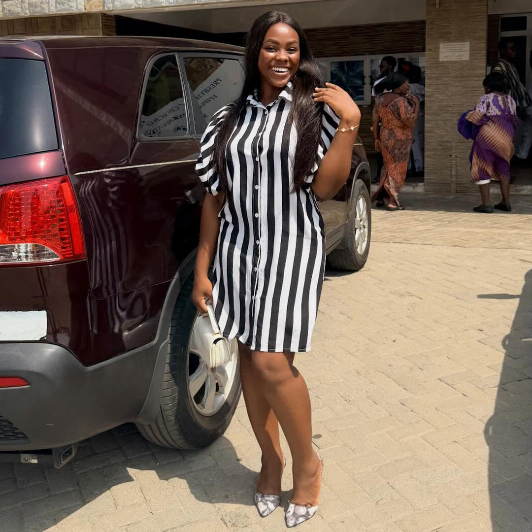 Women’s shirt dress with stylish striped pattern and casual fit
