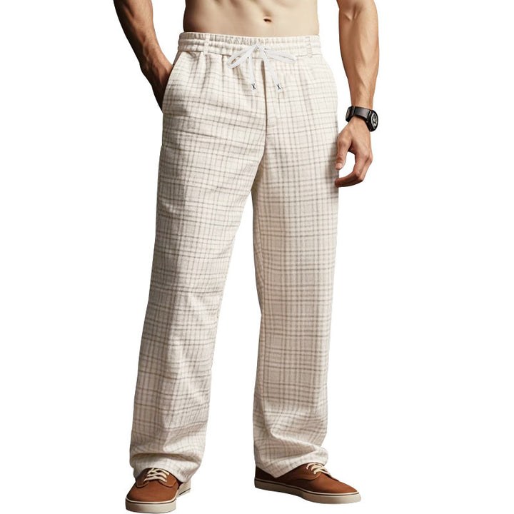 Men's leisure pants with elastic waistband and classic plaid pattern Lisslune