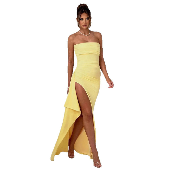 Damen Elegantes trägerloses Abendkleid mit asymmetrischem Schlitz Lisslune