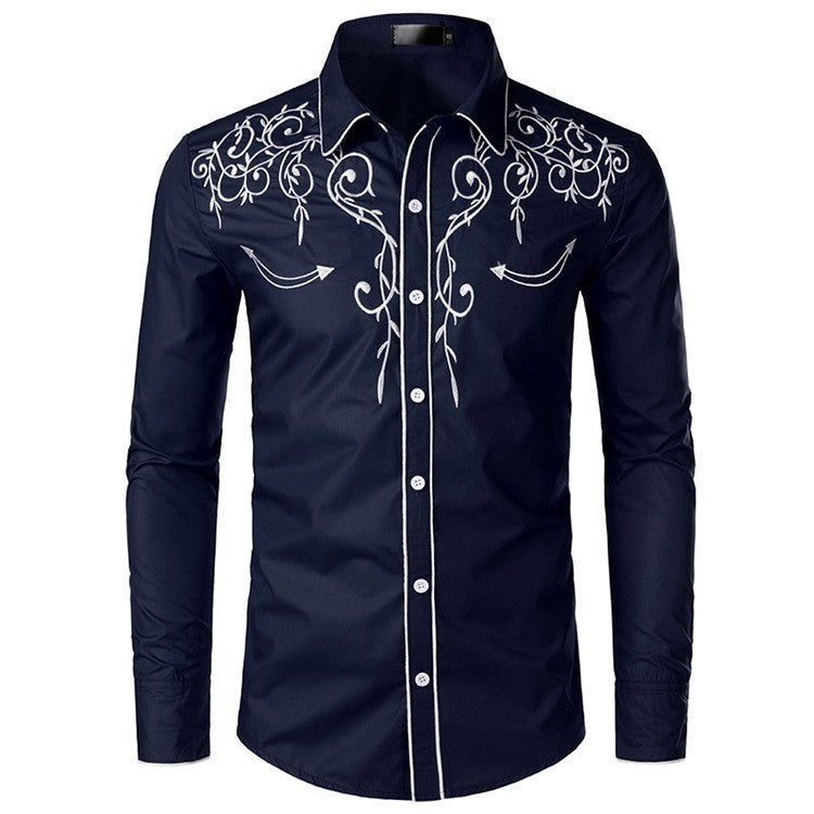 Men's Long Sleeve Shirt with Elegant Embroideries and Modern Cut Lisslune