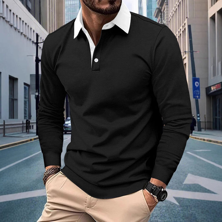 Men's long sleeve polo shirt with modern collar and comfortable fit Lisslune