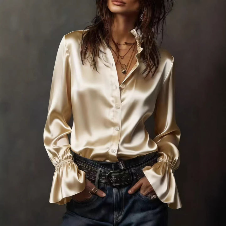Damen Elegante Seidenbluse mit Raffungen an den Ärmeln Lisslune