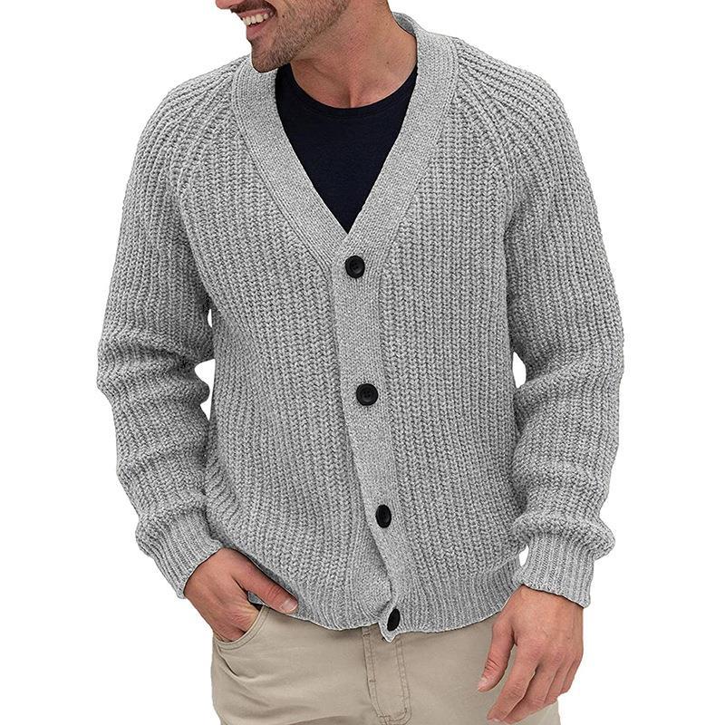Men's Chunky Knit Cardigan with Button Placket Lisslune