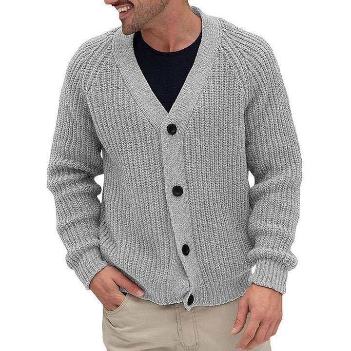 Men's Chunky Knit Cardigan with Button Placket Lisslune