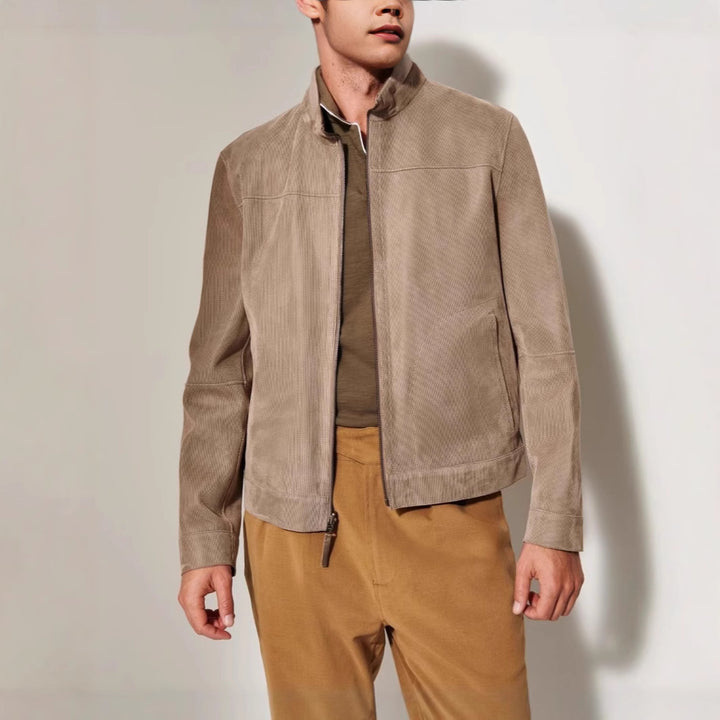 Men's leather jacket in a modern cut with textured outer material Lisslune