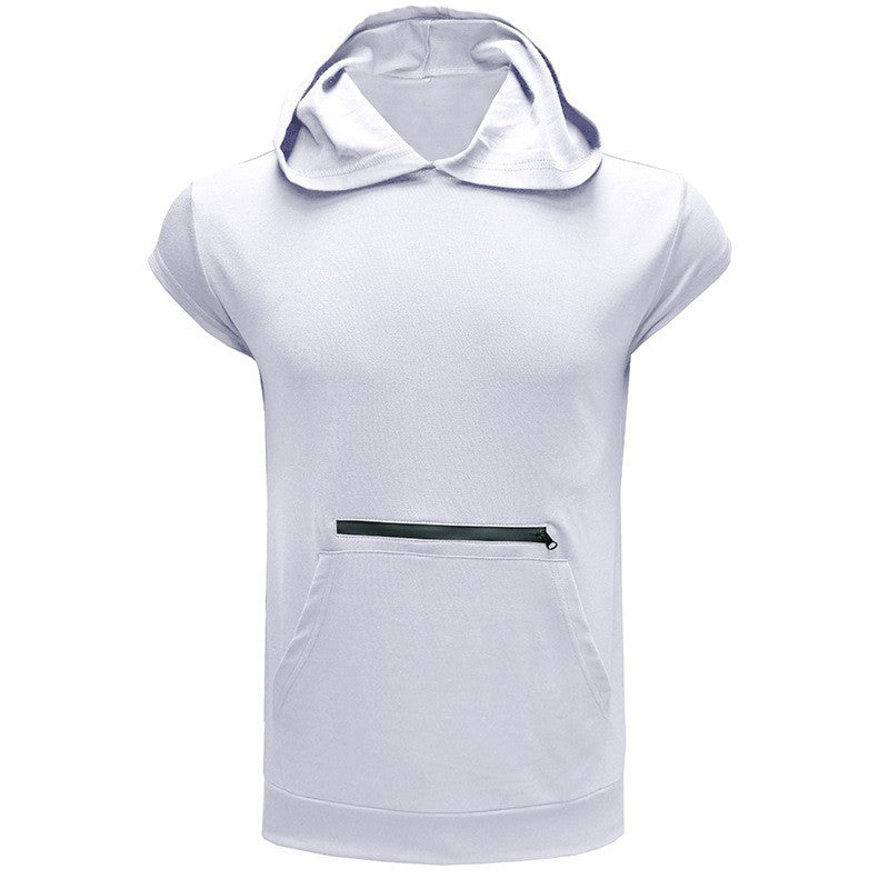 Men's Short Sleeve Hoodie with Practical Zipper Lisslune