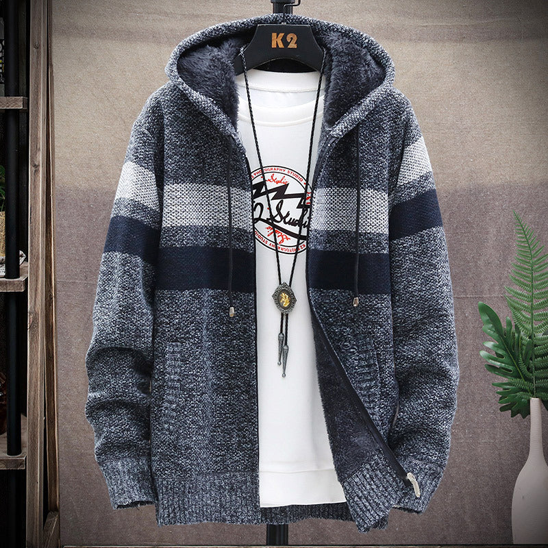 Men's fashionable hoodie cardigan with striped design Lisslune