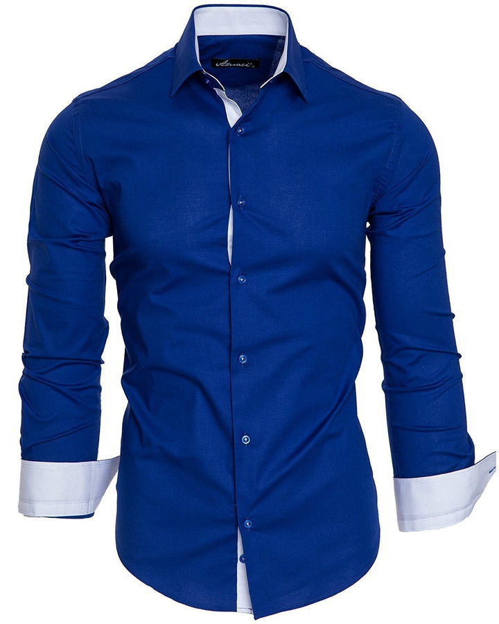 Men's long-sleeve shirt with elegant contrast finishing and modern slim-fit cut Lisslune