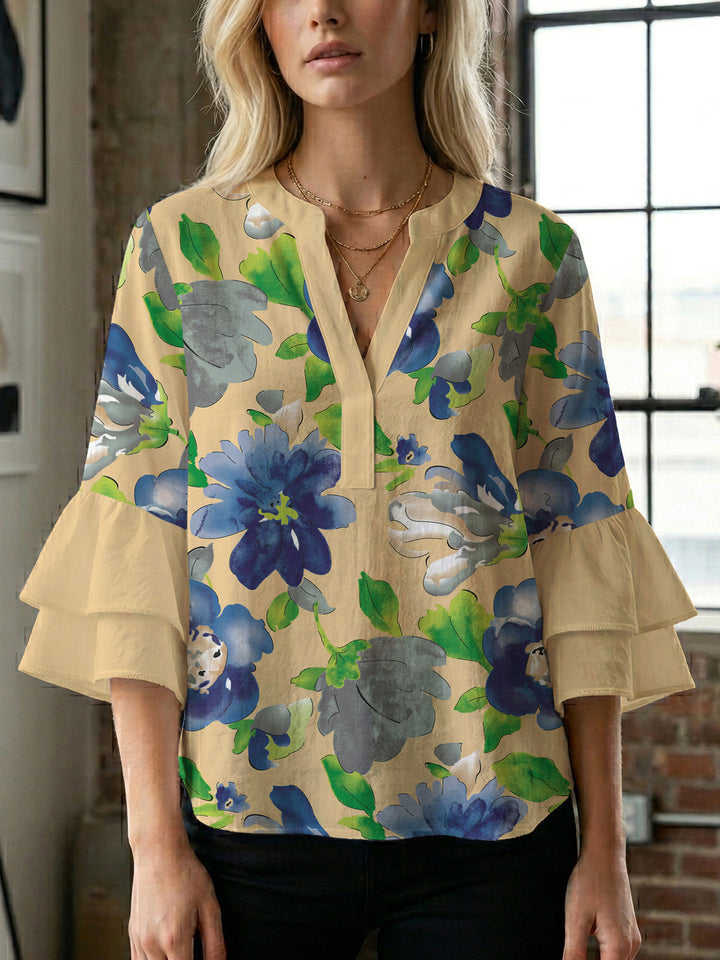 Women's blouse with voluminous sleeves and floral design Lisslune