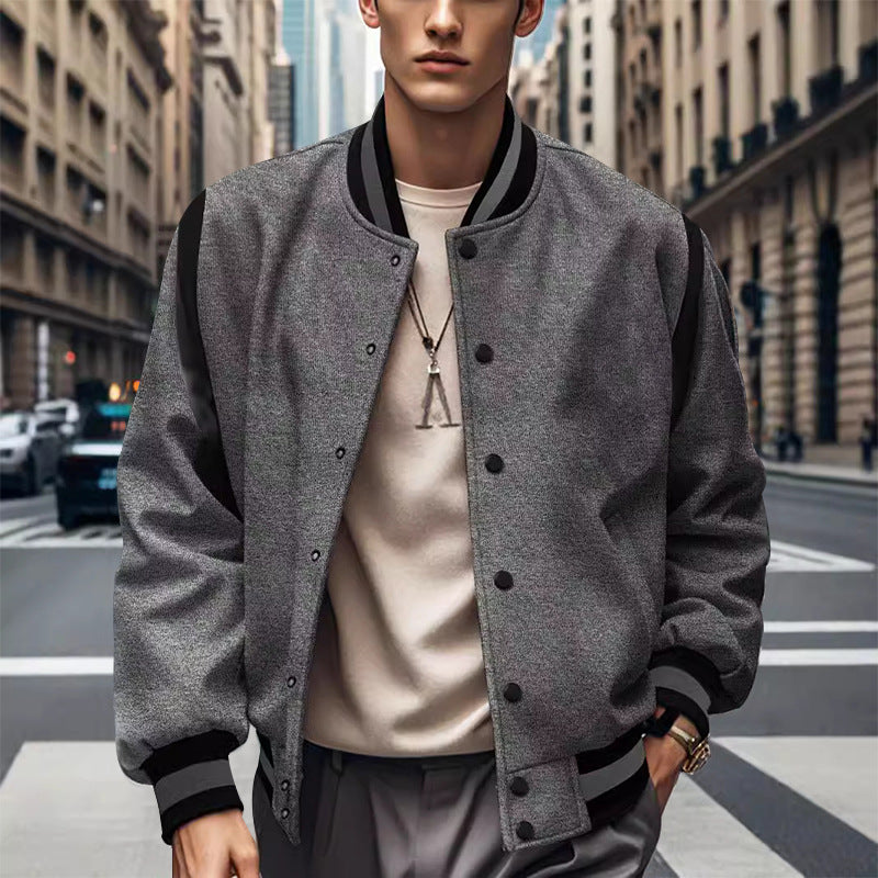 Men's sporty college jacket in retro style with contrast sleeves and snap button closure Lisslune