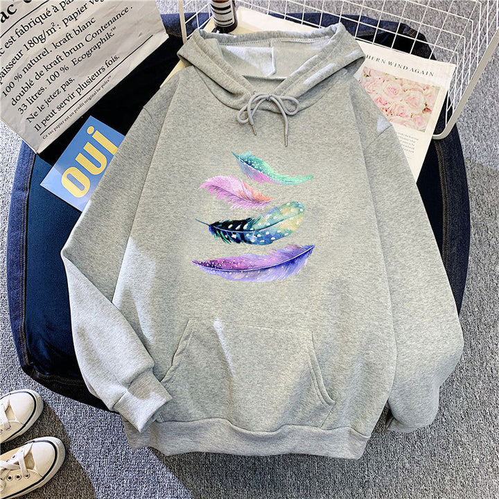 Women's hoodie with artistic feather motif Lisslune