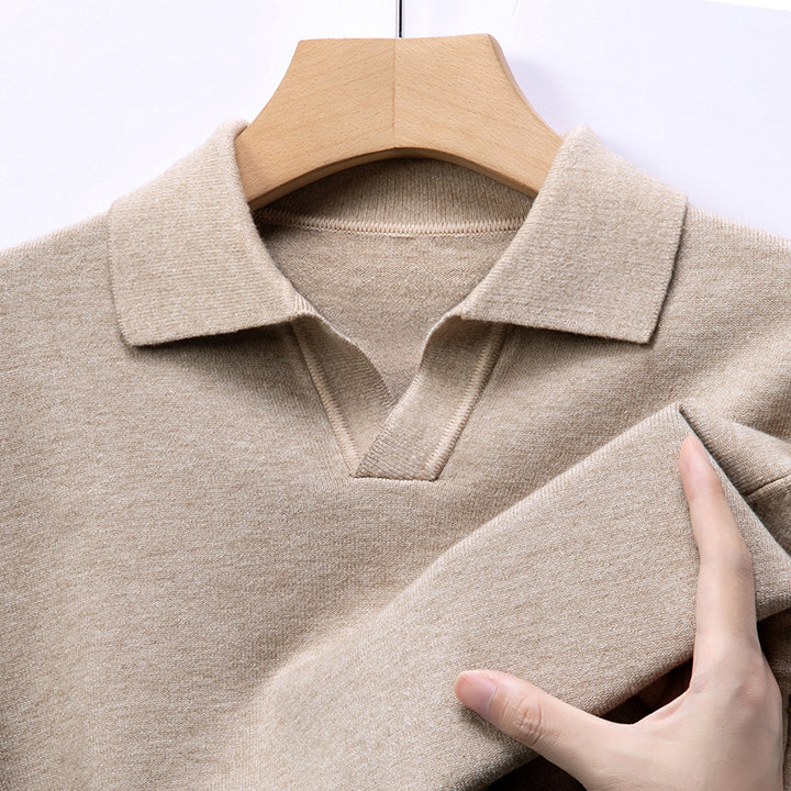 Men's Elegant Sweater with Fine V-Neck and Textured Design Lisslune