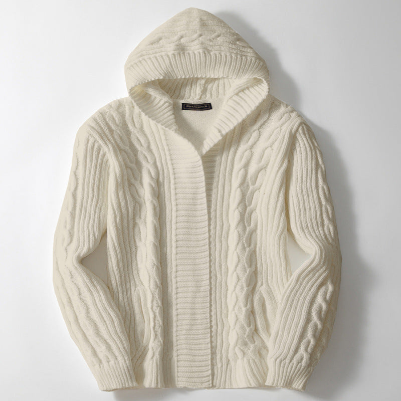 Men's cardigan with large collar and cable knit pattern Lisslune