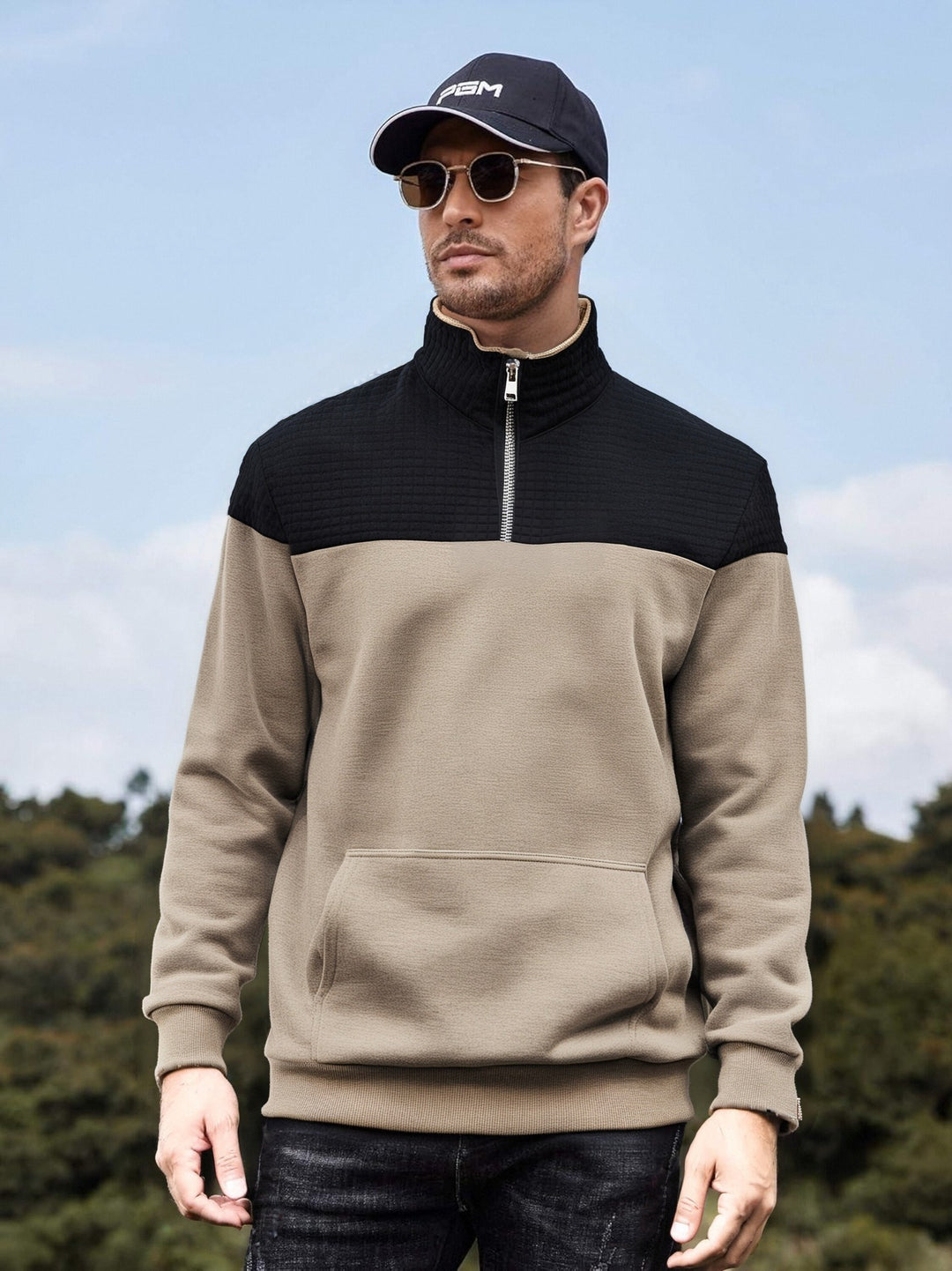 Men's functional sweatshirt jacket with a high collar and practical kangaroo pocket Lisslune