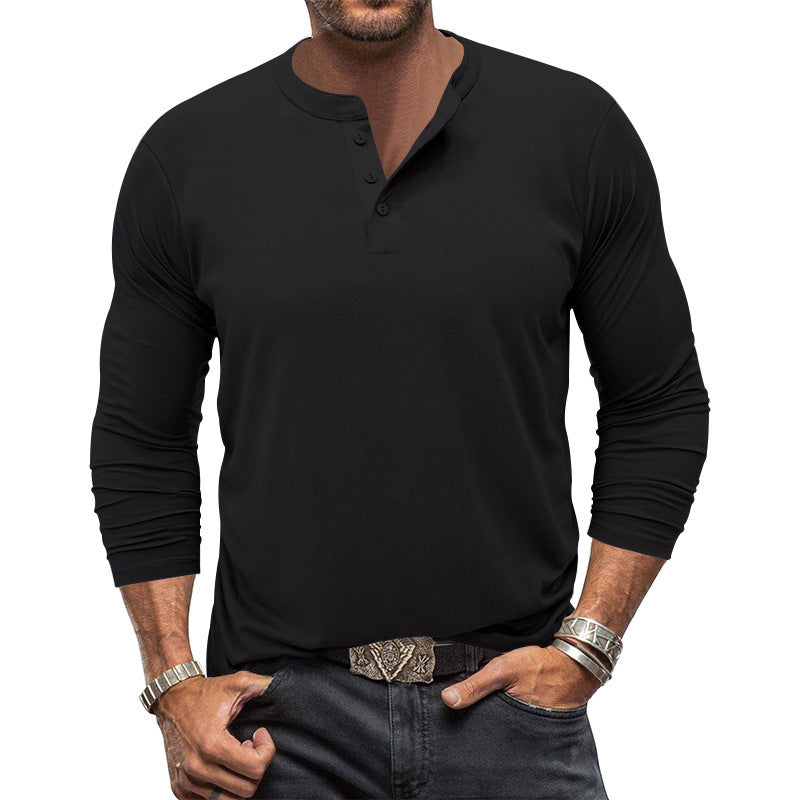 Men's Long Sleeve Shirt with Button Placket and Skin-Friendly Cotton Fabric Lisslune
