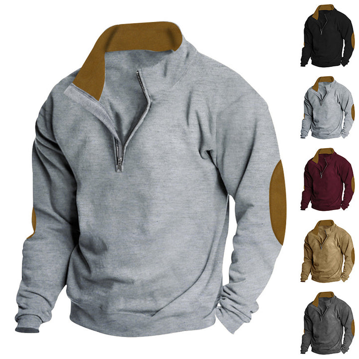 Men's Fleece Sweatshirt with Stand-up Collar and Stylish Contrast Sleeves Lisslune