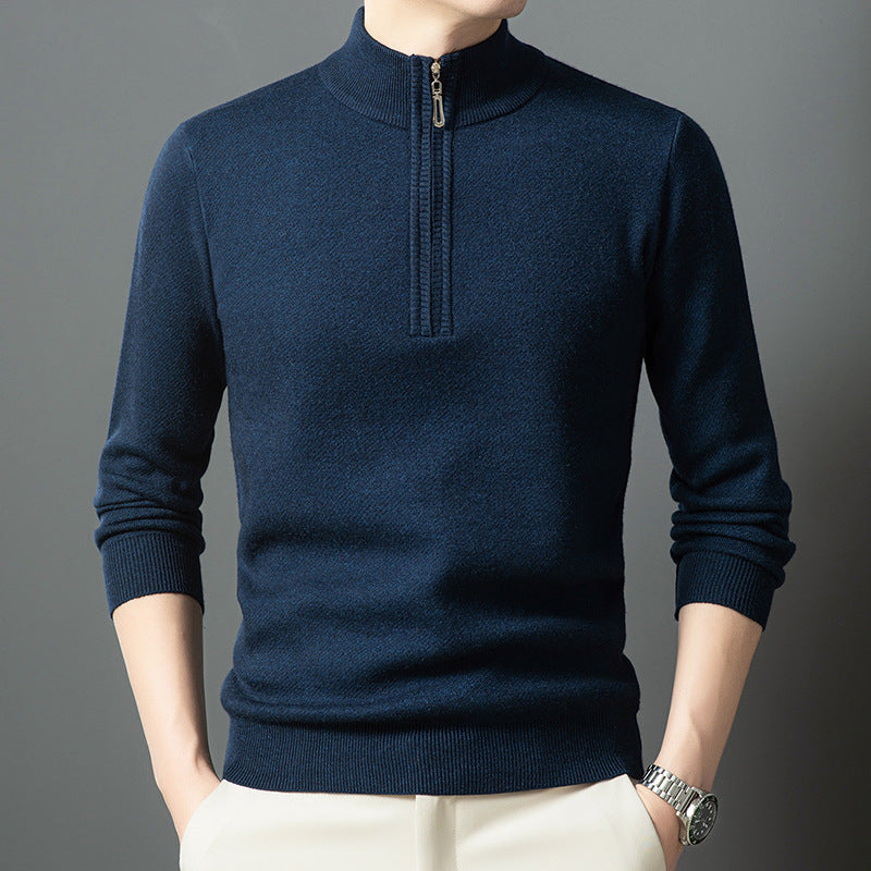 Men's Stand-Up Collar Pullover with Zipper and Ribbed Structure Lisslune