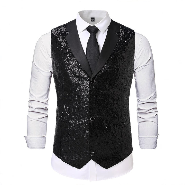 Men's Glittering Suit Vest with Sequins and Classic Cut Lisslune