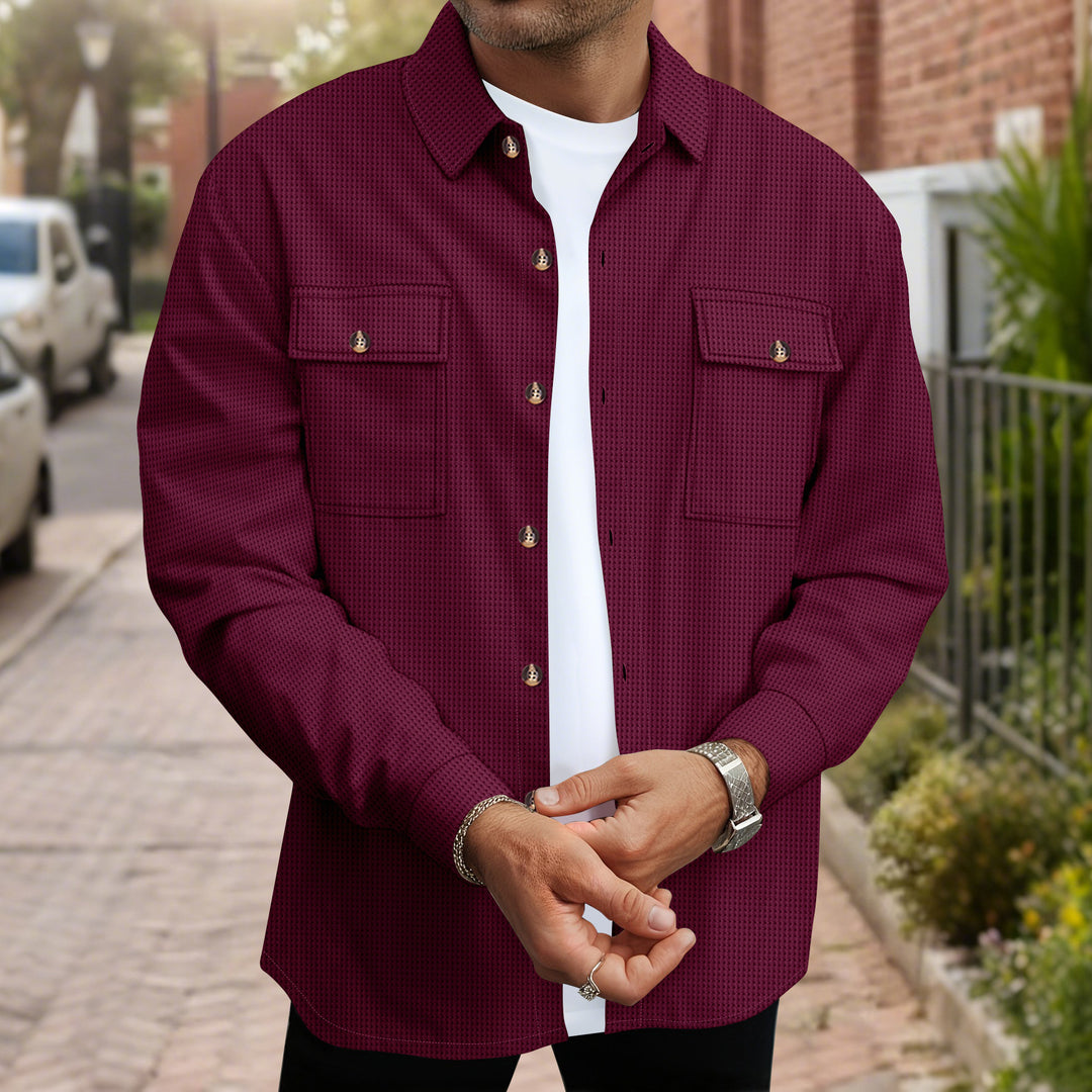 Men's casual checkered shirt jacket with practical chest pockets and fabric pattern Lisslune