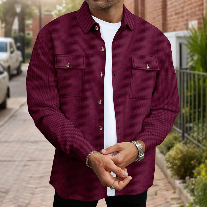 Men's casual checkered shirt jacket with practical chest pockets and fabric pattern Lisslune