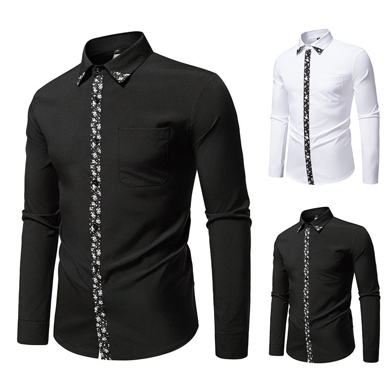 Men's Long Sleeve Shirt with Floral Accent Lisslune