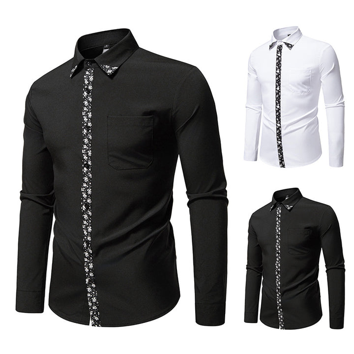 Men's Long Sleeve Shirt with Floral Accent Lisslune