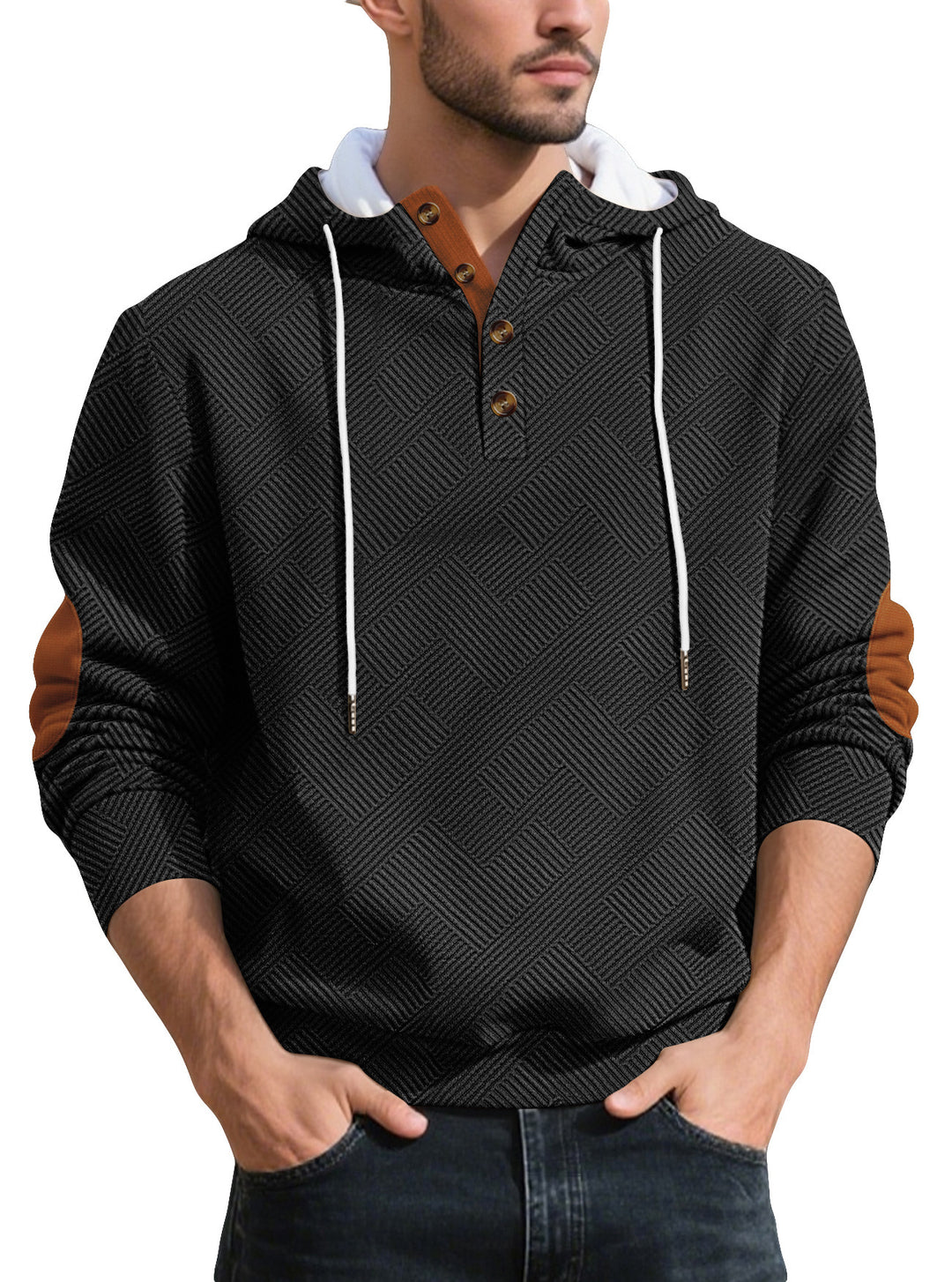 Men's stylish hoodie with textured material and fashionable accents Lisslune