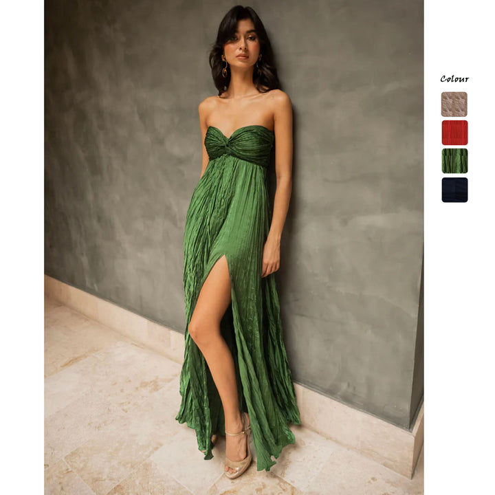 Women's Summer Maxi Dress with Gatherings and Swinging Skirt Lune London