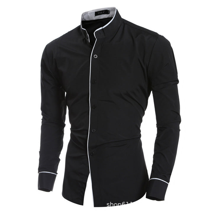 Men's long-sleeve shirt with modern stand-up collar and stylish contrast seams Lisslune