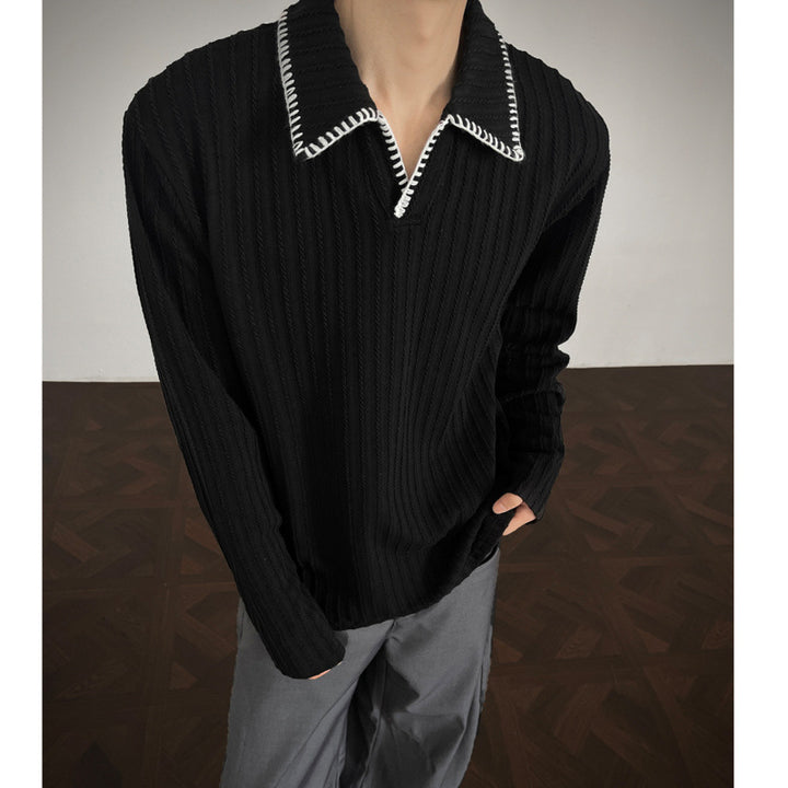 Men's sweater with casual textured design and trendy collar Lisslune