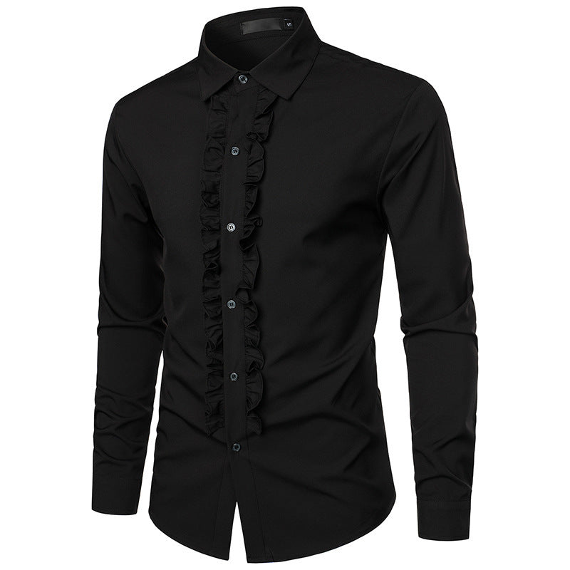 Men's elegant long sleeve shirt with ruffle decoration Lisslune