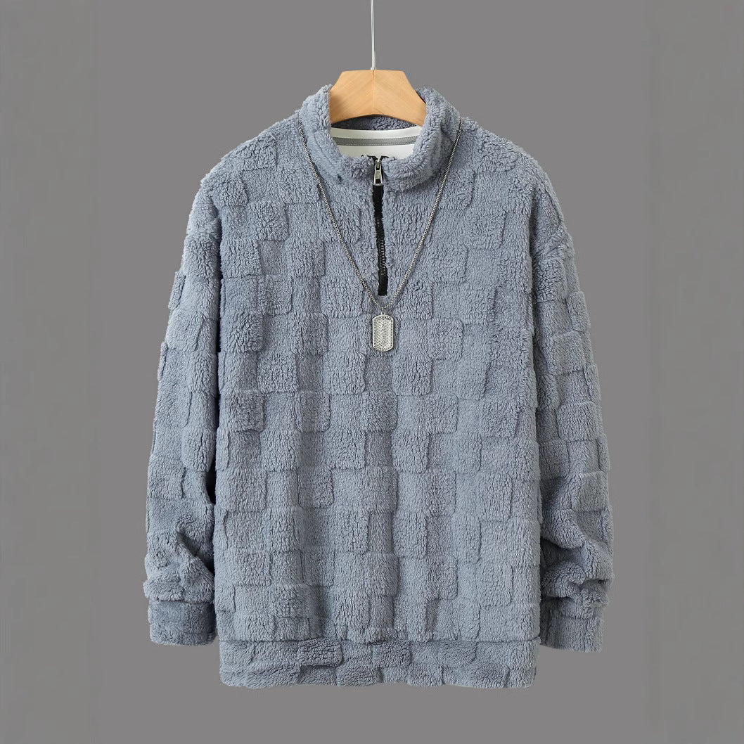 Men's fleece pullover with zipper and textured design Lisslune