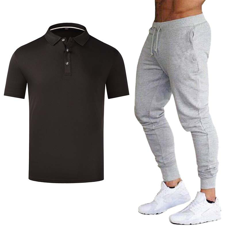 Men's Sporty Polo Shirt with Fashionable Accents and Sweatpants Lisslune