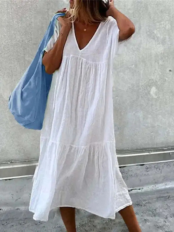 Women's casual summer dress with V-neck and voluminous skirt Lisslune